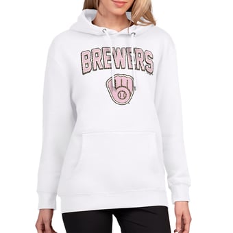 Women's G-III 4Her by Carl Banks White Milwaukee Brewers Pink Leopard Tri-Blend Fleece Hoodie