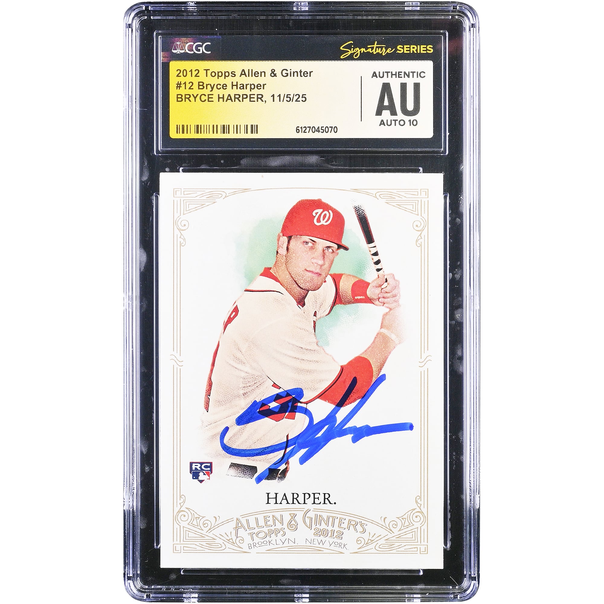 Bryce Harper Washington Nationals Autographed 2012 Topps Allen & Ginter #12 CGC Fanatics Witnessed Authenticated Auto 10 Rookie Card