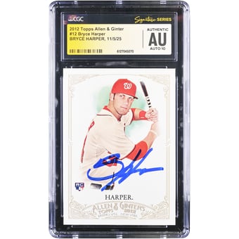 Bryce Harper Washington Nationals Autographed 2012 Topps Allen & Ginter #12 CGC Fanatics Witnessed Authenticated Auto 10 Rookie Card