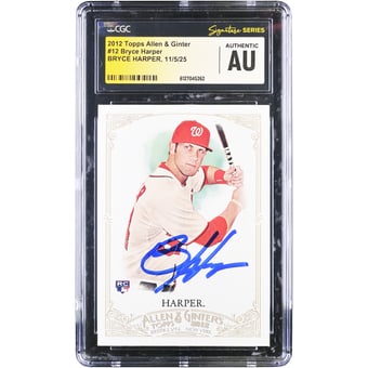 Bryce Harper Washington Nationals Autographed 2012 Topps Allen & Ginter #12 CGC Fanatics Witnessed Authenticated Rookie Card