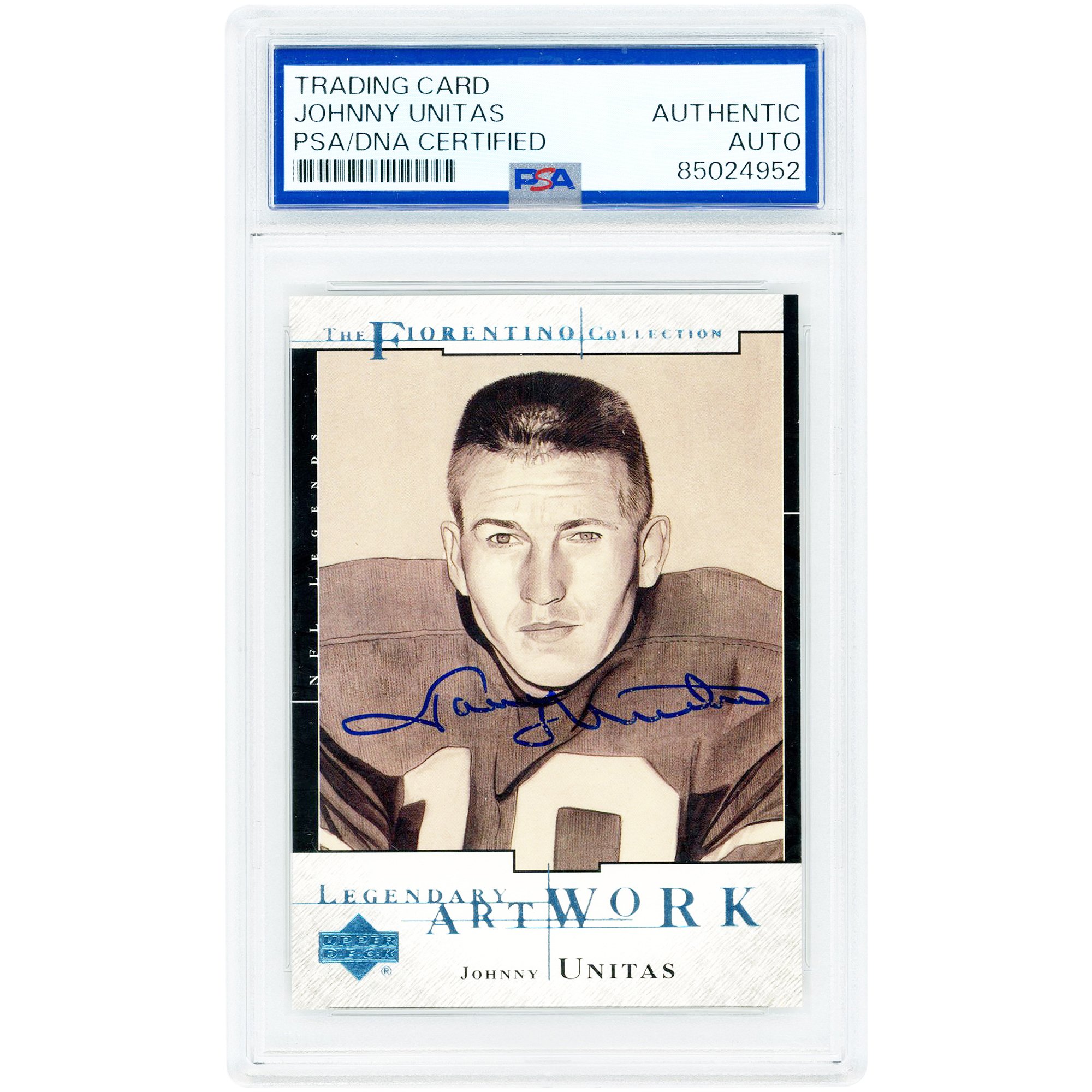 Johnny Unitas Baltimore Colts Autographed 2001 Upper Deck The Fiorentino Collection Legendary Artwork #LA10 PSA Authenticated Auth Card