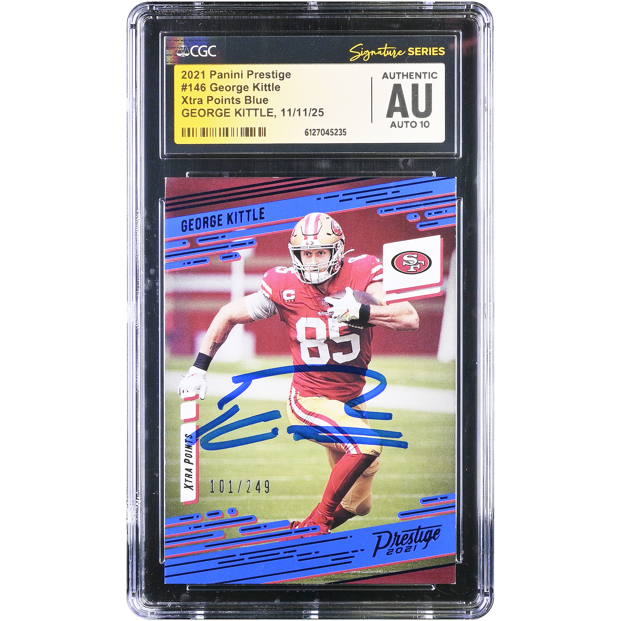 George Kittle San Francisco 49ers Autographed 2021 Panini Prestige Xtra Points Blue #146 #/249 CGC Fanatics Witnessed Authenticated Auto 10 Card