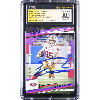 George Kittle San Francisco 49ers Autographed 2022 Panini Prestige Xtra Points Purple #268 #/199 CGC Fanatics Witnessed Authenticated Auto 10 Card