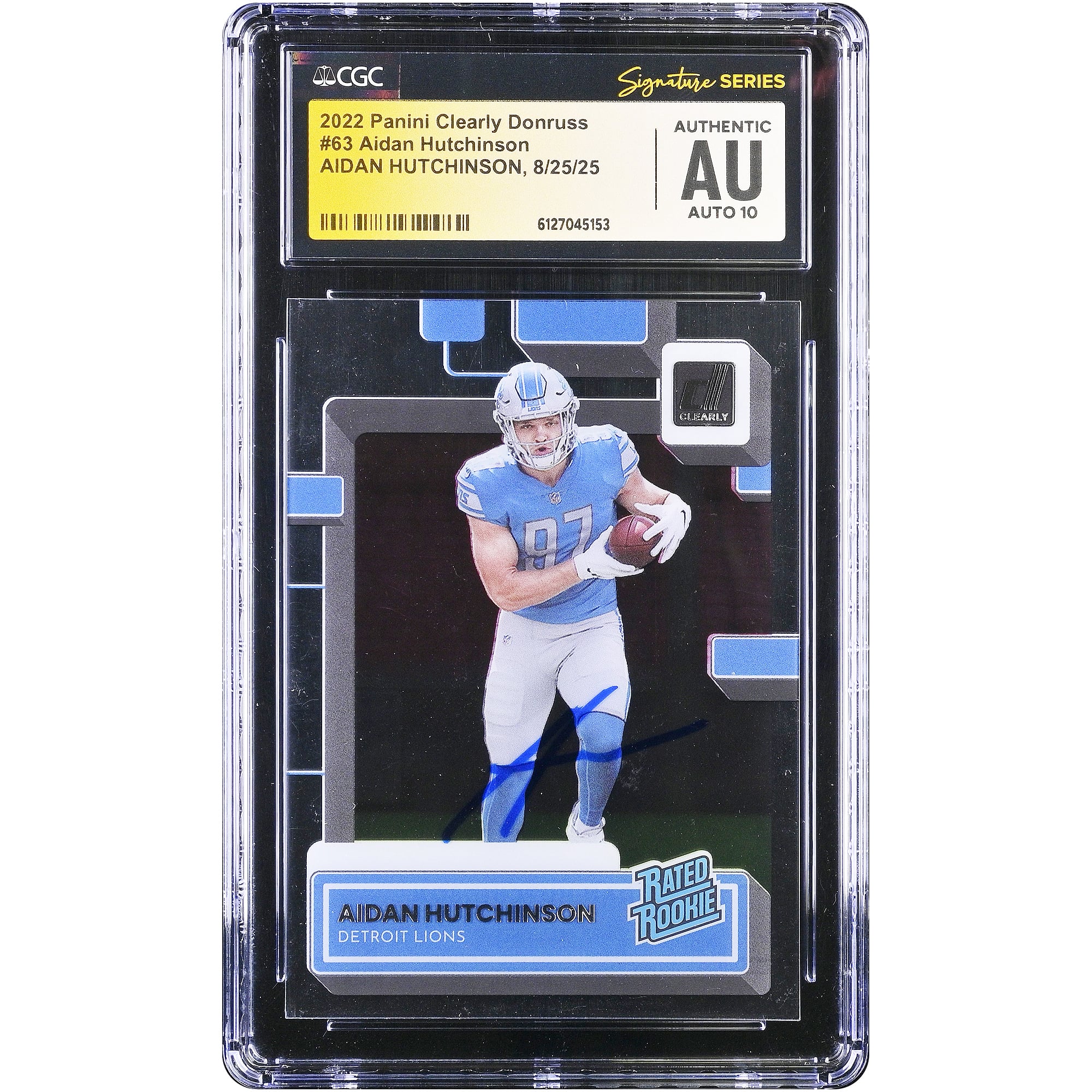 Aidan Hutchinson Detroit Lions Autographed 2022 Panini Clearly Donruss Rated Rookie #63 CGC Fanatics Witnessed Authenticated Auto 10 Rookie Card