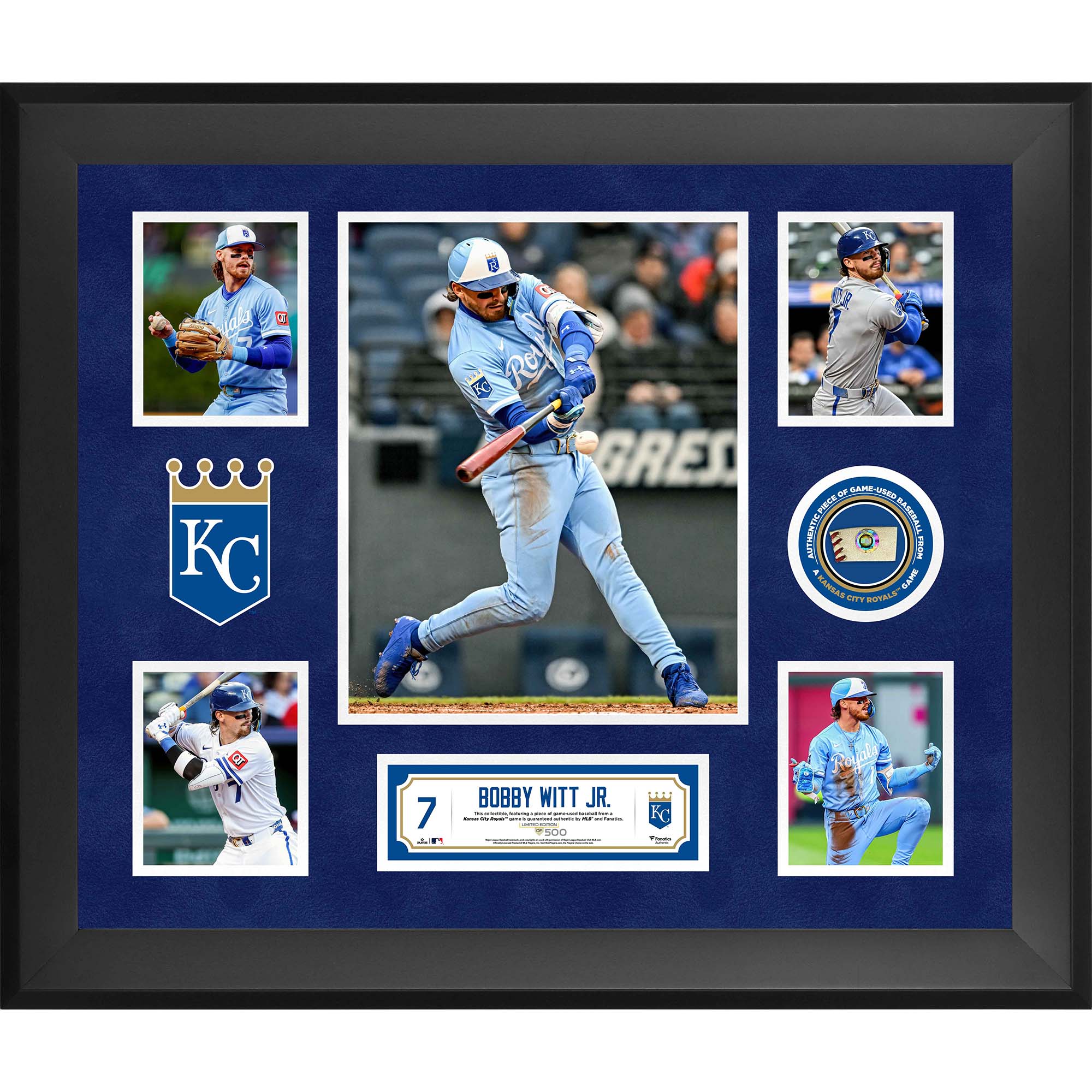 Bobby Witt Jr. Kansas City Royals Framed 5-Photo Collage with a Piece of Game-Used Ball - Limited Edition of 500