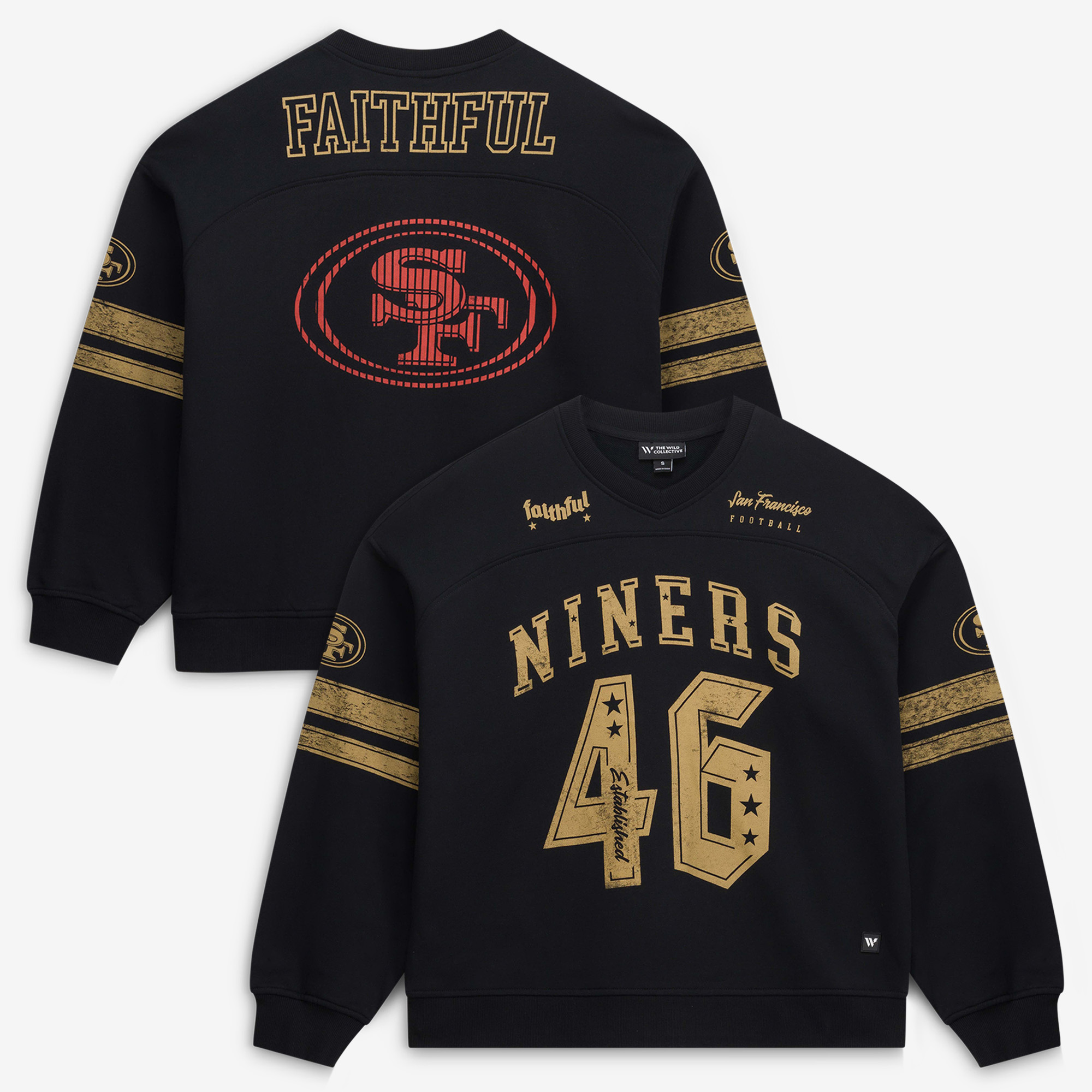 Women's The Wild Collective San Francisco 49ers Black Baggy V-Neck Sweatshirt