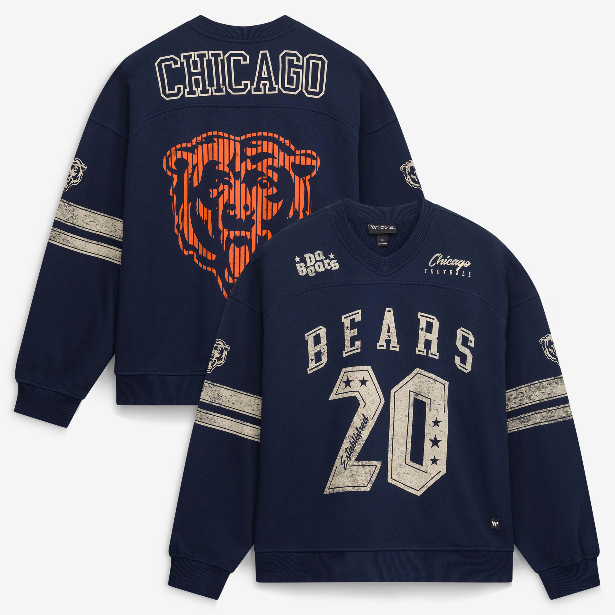 Women's The Wild Collective Chicago Bears Navy Baggy V-Neck Sweatshirt