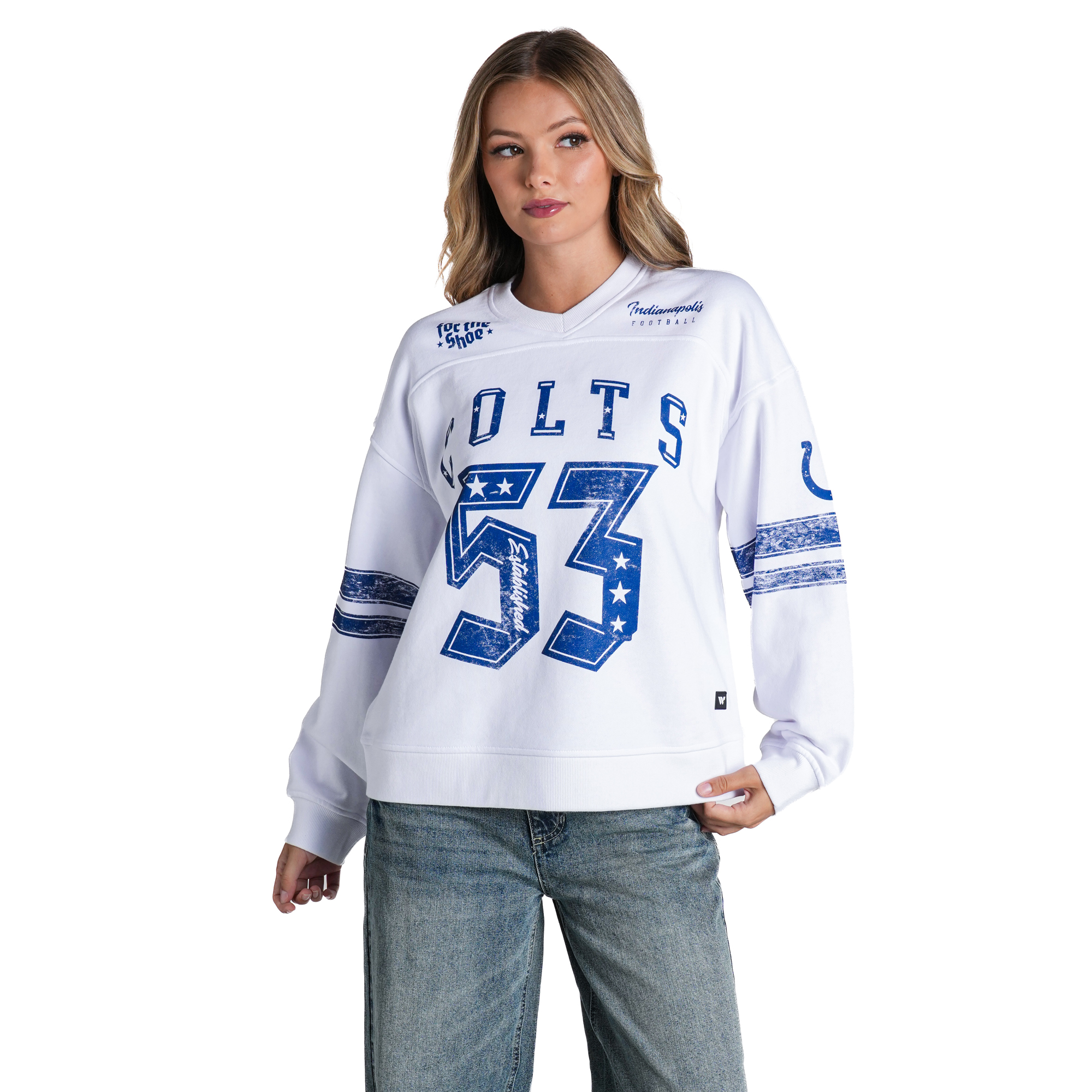 Women's The Wild Collective  Indianapolis Colts White Baggy V-Neck Sweatshirt