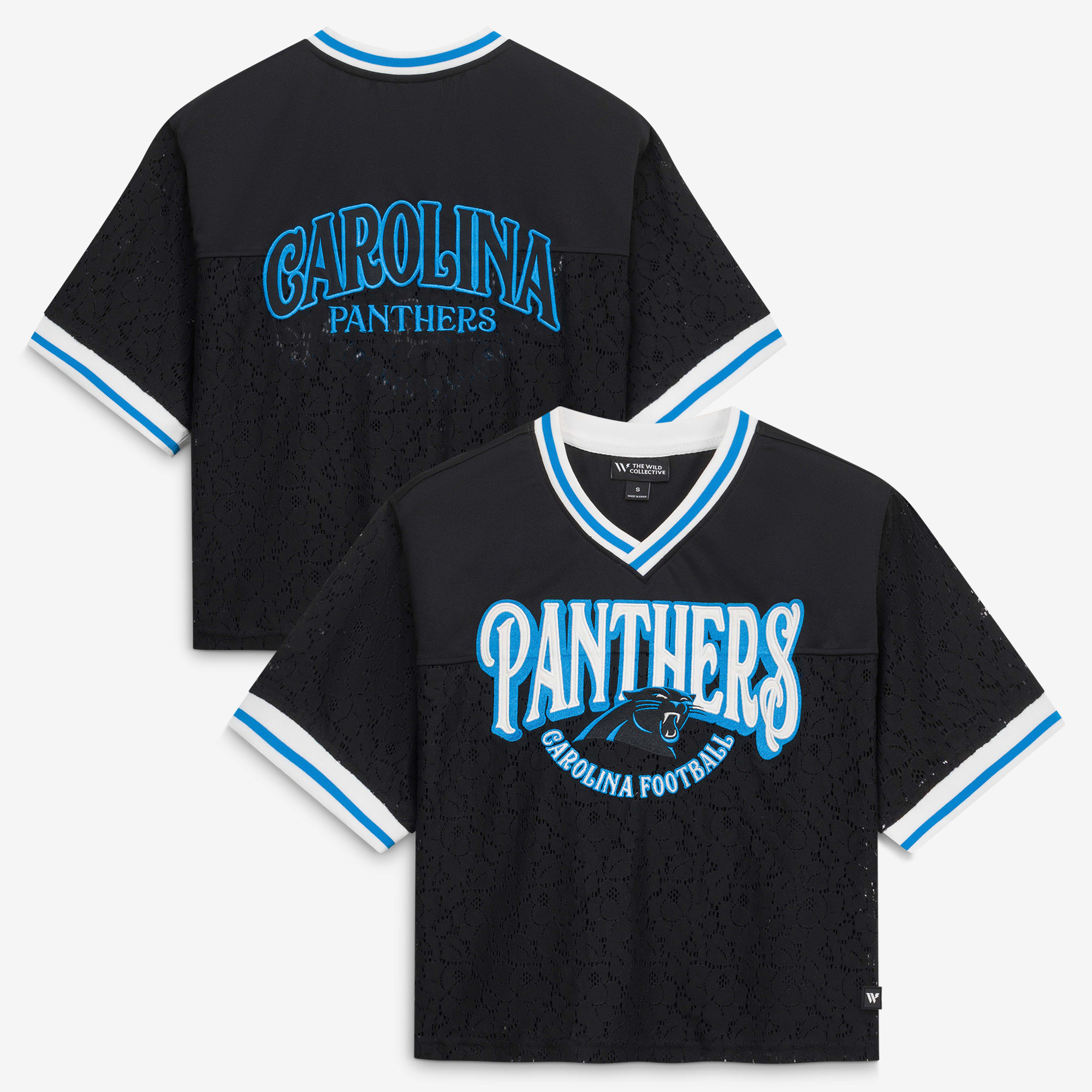 Women's The Wild Collective  Black Carolina Panthers Lace Fashion Jersey T-Shirt