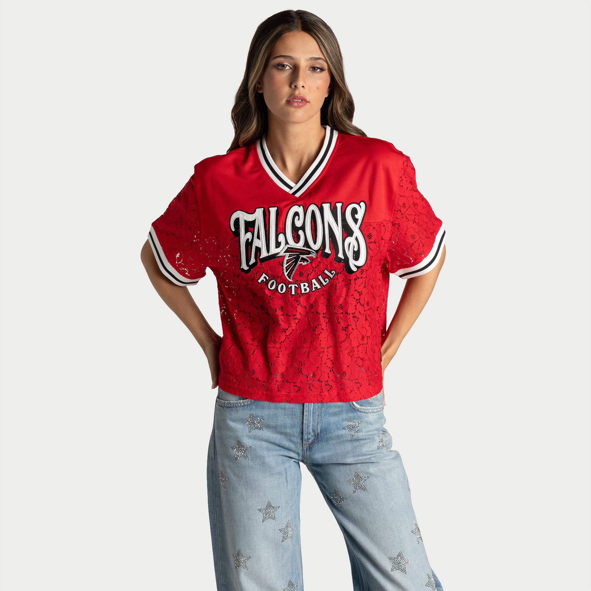 Women's The Wild Collective  Red Atlanta Falcons Boxy Lace Fashion Jersey