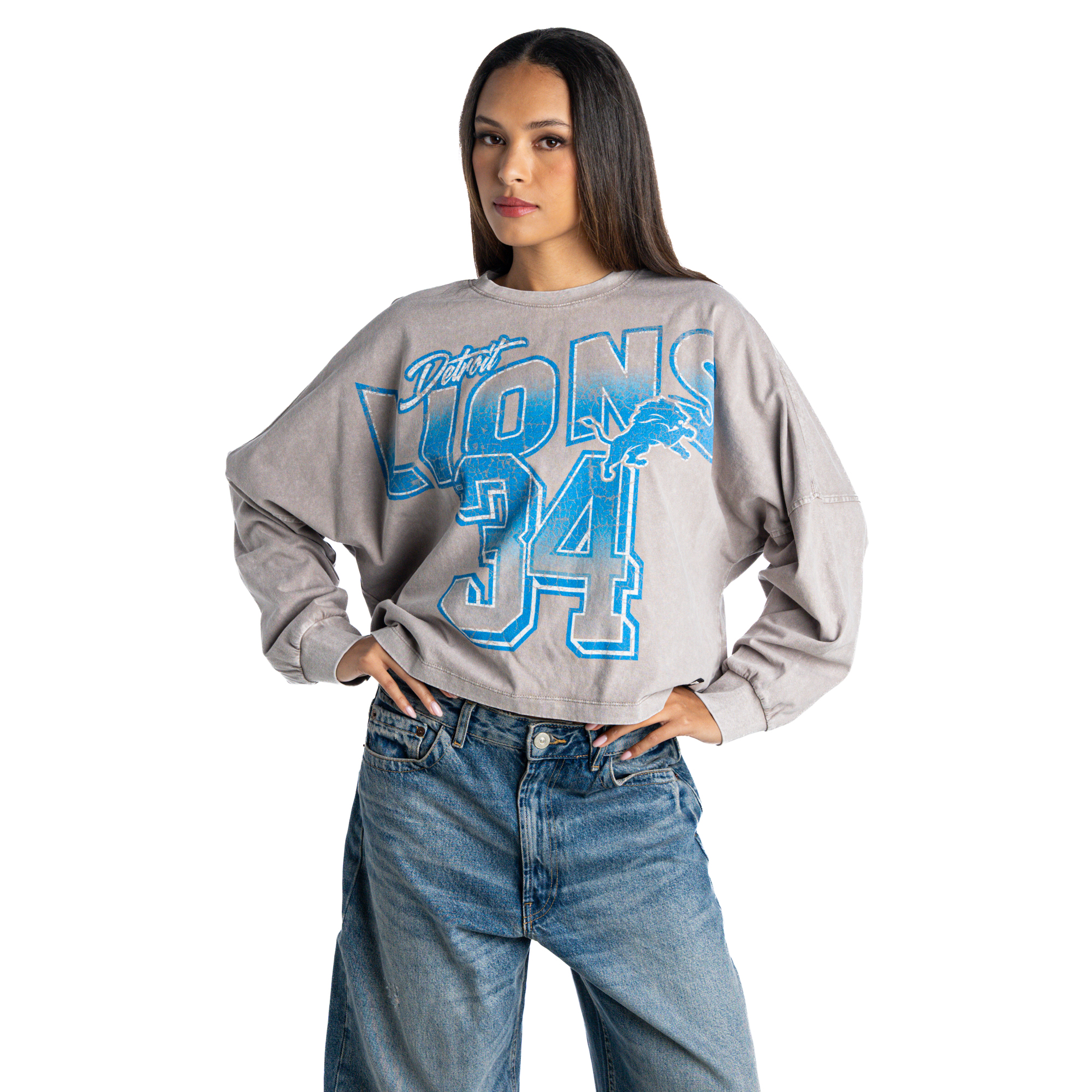 Women's The Wild Collective  Gray Detroit Lions Oversized Drop Shoulder Long Sleeve T-Shirt