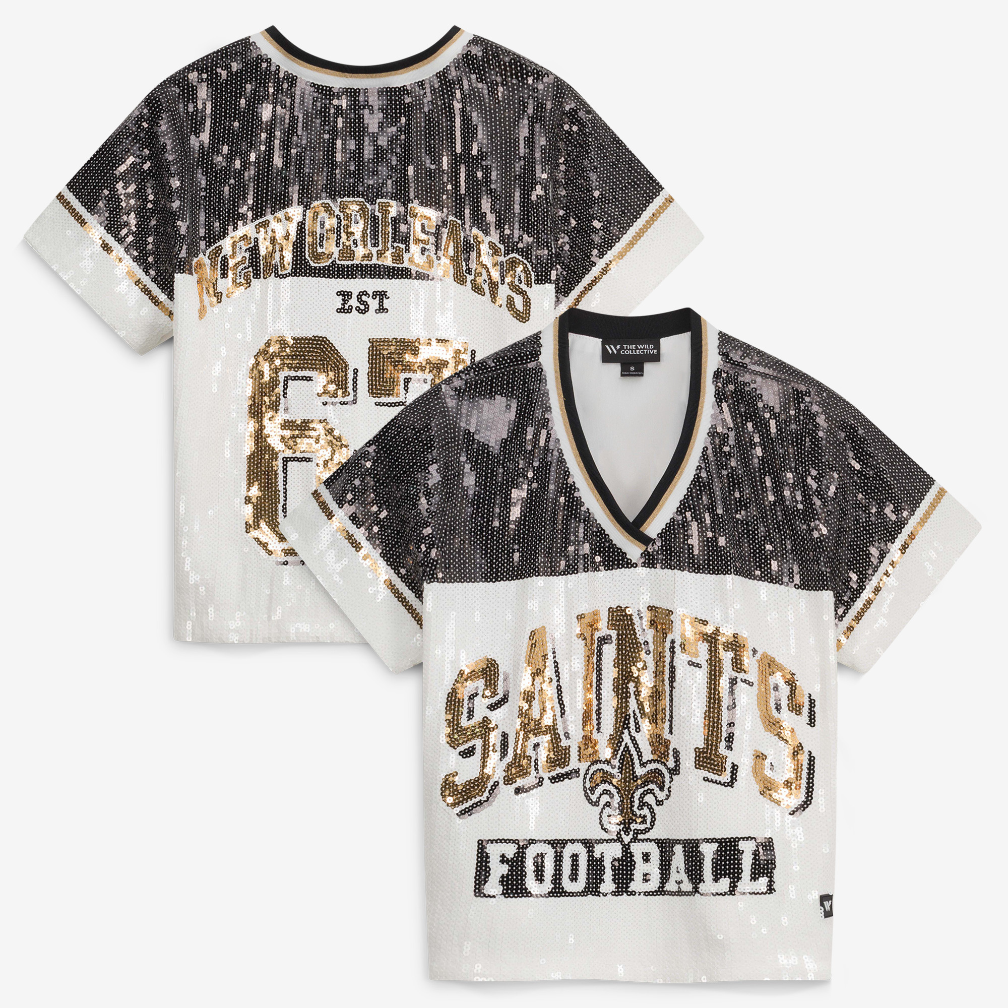 Women's The Wild Collective  White New Orleans Saints Sequin V-Neck T-Shirt