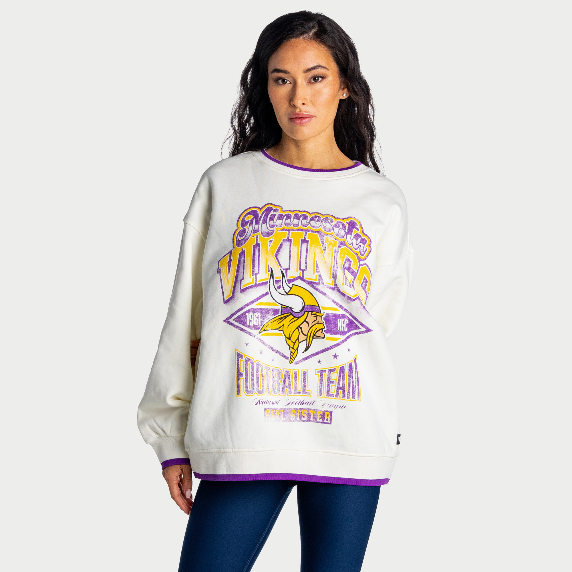 Women's The Wild Collective Cream Minnesota Vikings Skol Sister Crewneck Sweatshirt