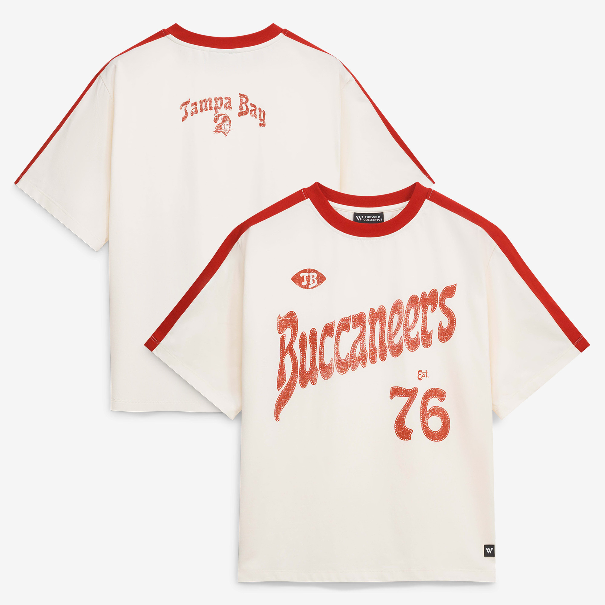 Women's The Wild Collective  Cream Tampa Bay Buccaneers Stripe Drop Shoulder T-Shirt