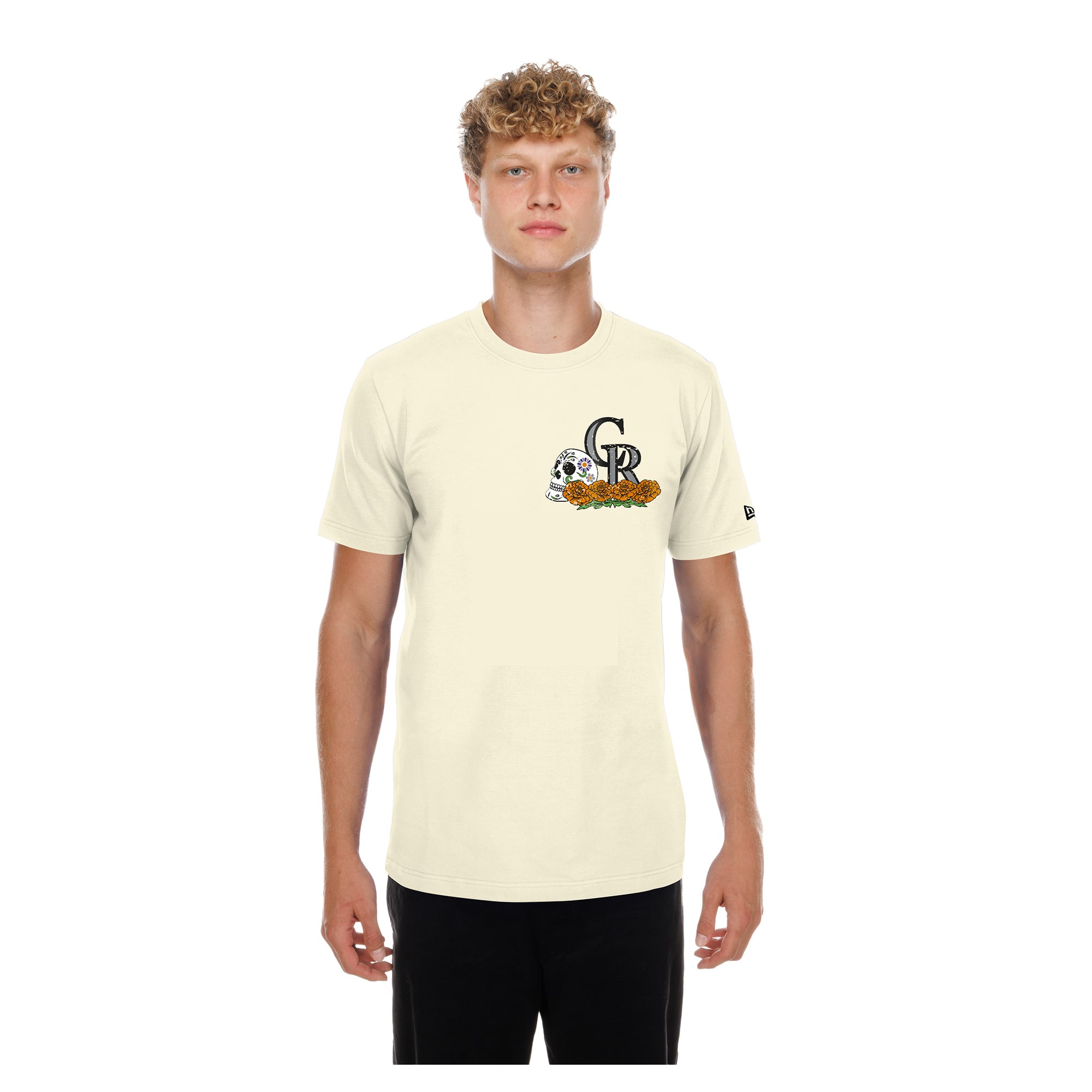 Men's New Era Natural Colorado Rockies Dia de los Muertos Sugar Skull T-Shirt