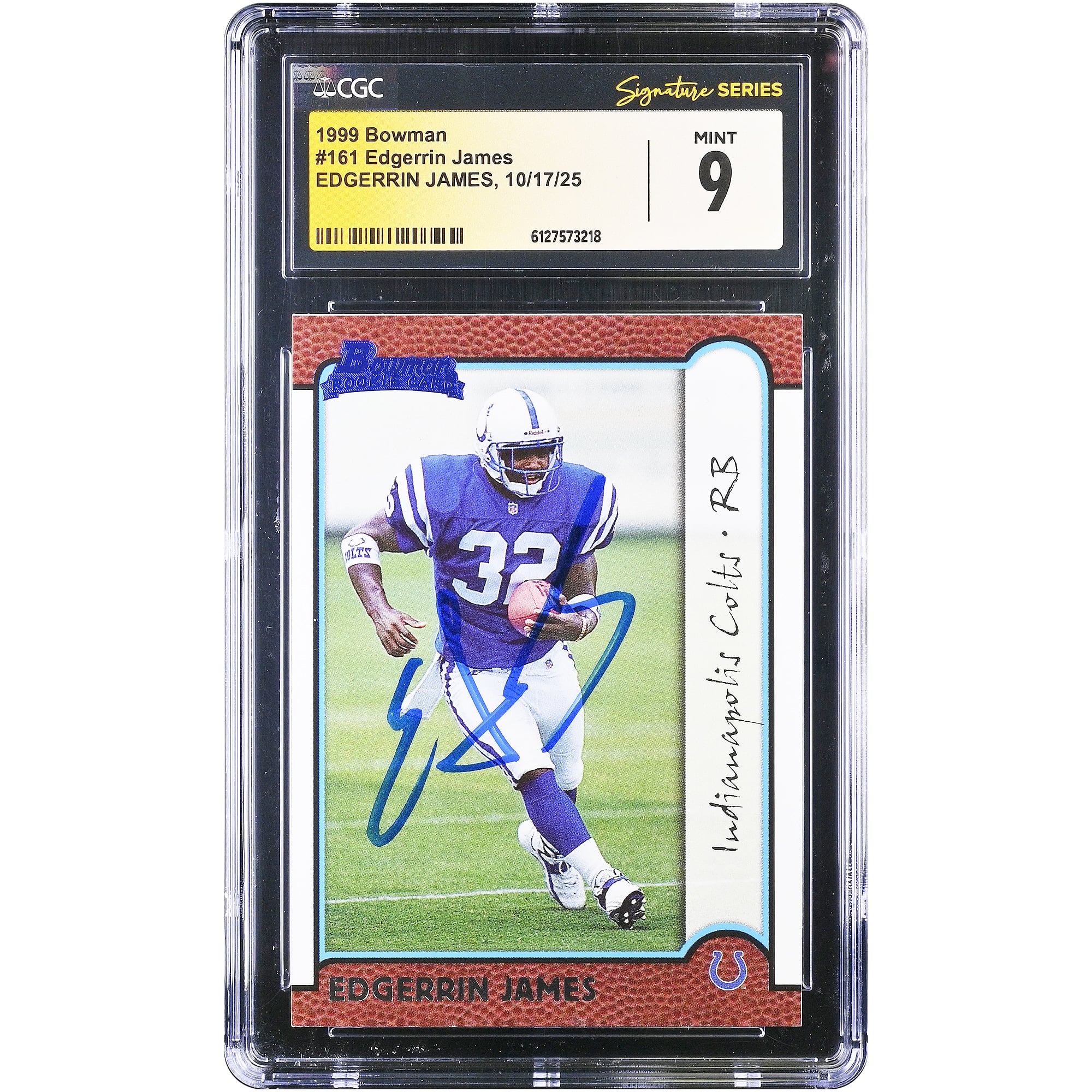 Edgerrin James Indianapolis Colts Autographed 1999 Bowman Chrome #161 CGC Authenticated Mint Rookie Card