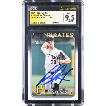 Paul Skenes Pittsburgh Pirates Autographed 2024 Topps Update #US100 CGC Authenticated 9.5/10 Rookie Card