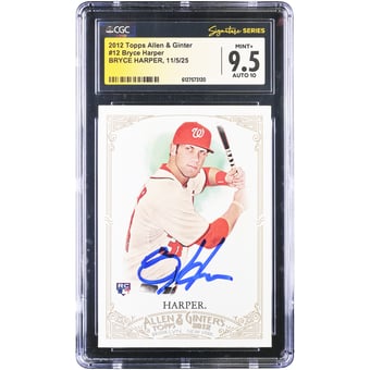 Bryce Harper Washington Nationals Autographed 2012 Topps Allen & Ginter #12 CGC Authenticated 9.5/10 Rookie Card
