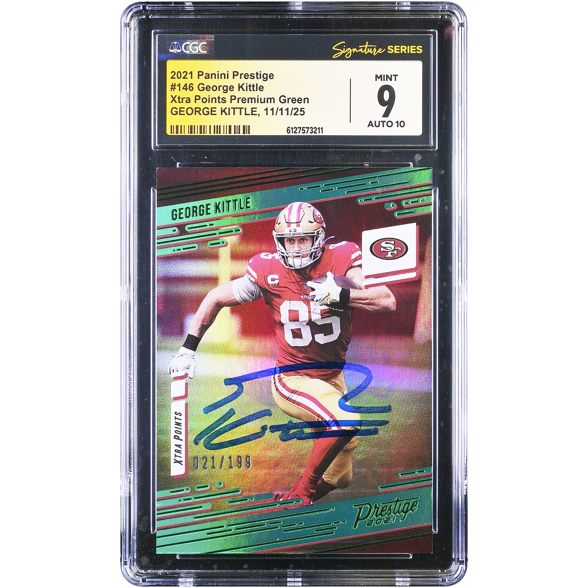 George Kittle San Francisco 49ers Autographed 2021 Panini Prestige Xtra Points Premium #146 #/ CGC Authenticated /10 Card