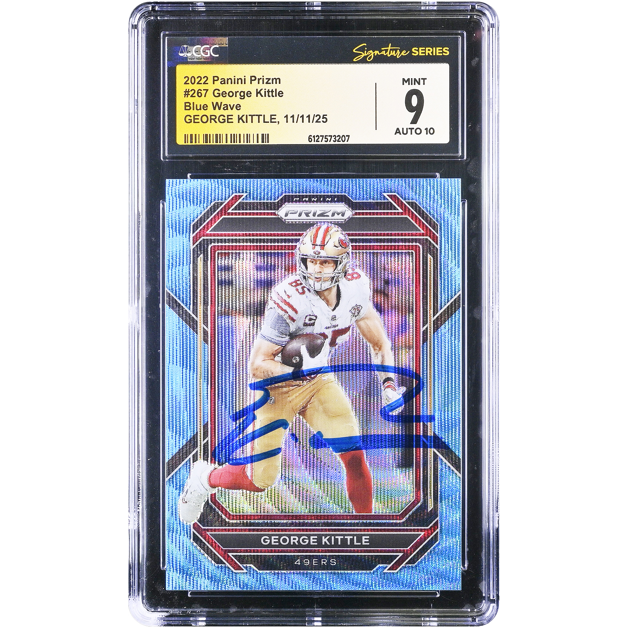 George Kittle San Francisco 49ers Autographed 2022 Panini Prizm Blue Wave #267 #/199 CGC Authenticated 9/10 Card