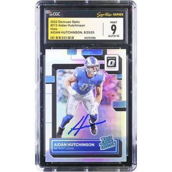 Aidan Hutchinson Detroit Lions Autographed 2022 Panini Donruss Optic Holo #213 CGC Authenticated 9/10 Rookie Card