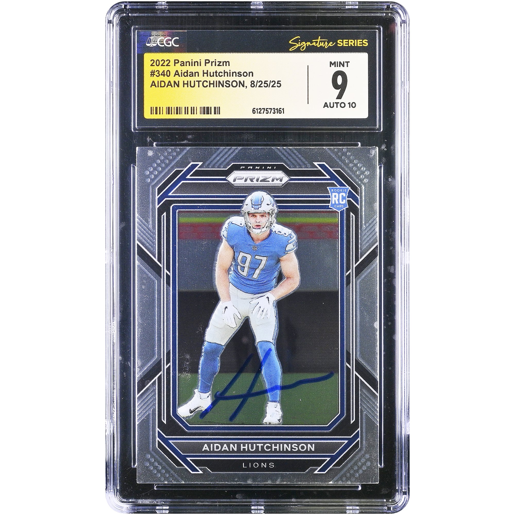 Aidan Hutchinson Detroit Lions Autographed 2022 Panini Prizm #340 CGC Authenticated 9/10 Rookie Card