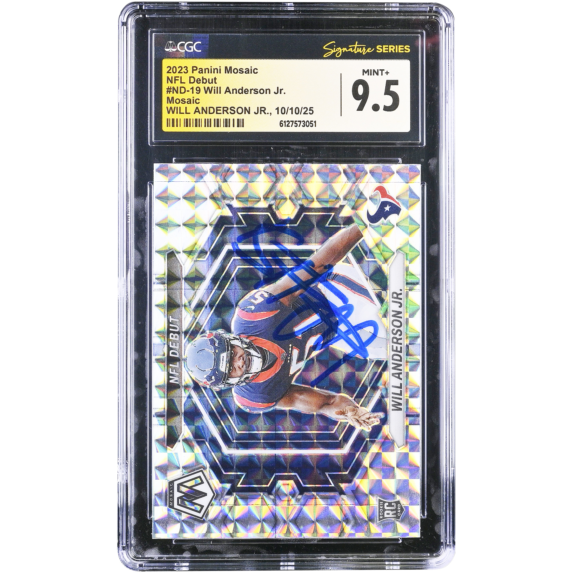 Will Anderson Jr. Houston Texans Autographed 2023 Panini Mosaic NFL Debut Mosaic #ND-19 CGC Authenticated Mint 9.5 Rookie Card