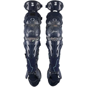 Austin Wells New York Yankees Autographed Game-Used Navy EvoShield Shin Guards vs. Detroit Tigers on September 10, 2025