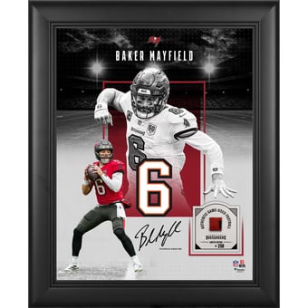 Baker Mayfield Tampa Bay Buccaneers Facsimile Signature Framed 11" x 14" Showcase Collage with a Piece of Game-Used Football - Limited Edition of 250