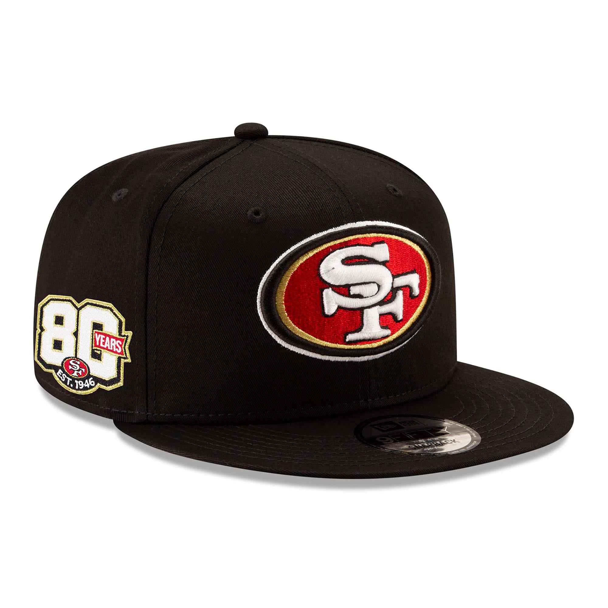 Men's New Era Black San Francisco 49ers 80th Anniversary Side Patch 9FIFTY Snapback Hat