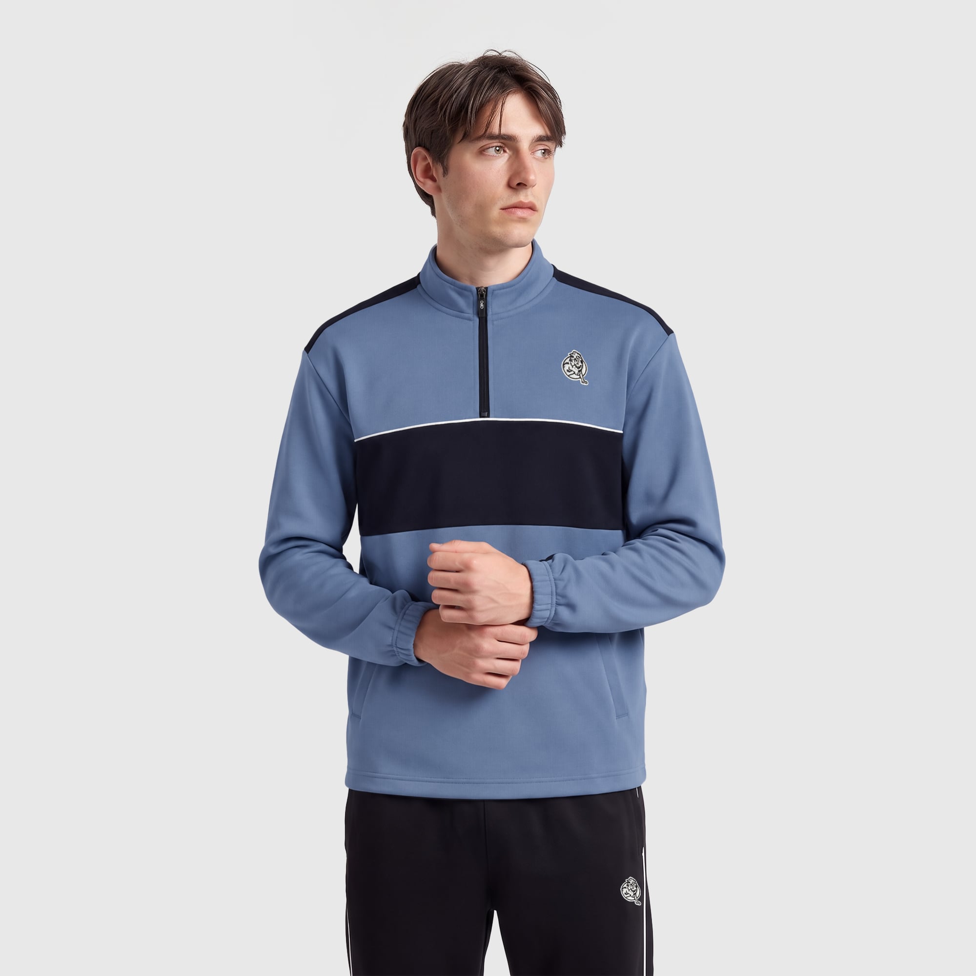 Pull Chelsea années 80 à col zippé - Bleu marine