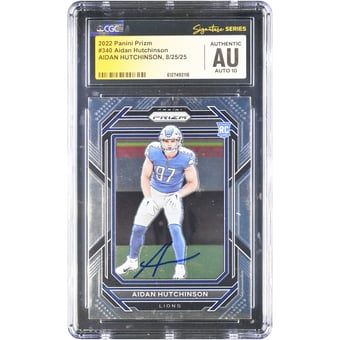 Aidan Hutchinson Detroit Lions Autographed 2022 Panini Prizm #340 CGC Authenticated Auto 10 Rookie Card