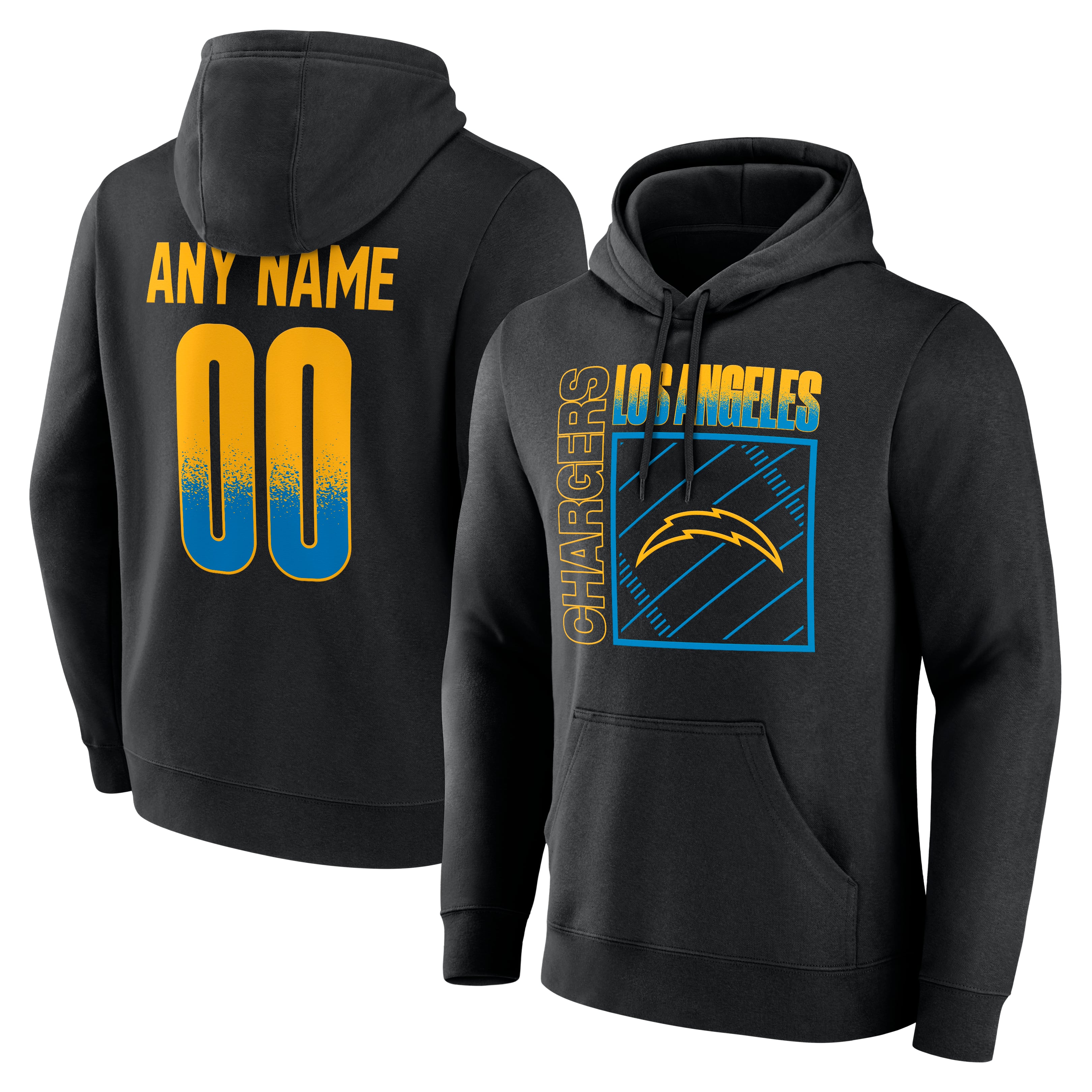 Men's Black Los Angeles Chargers Big & Tall Home Field Pop Personalized Name & Number Hoodie