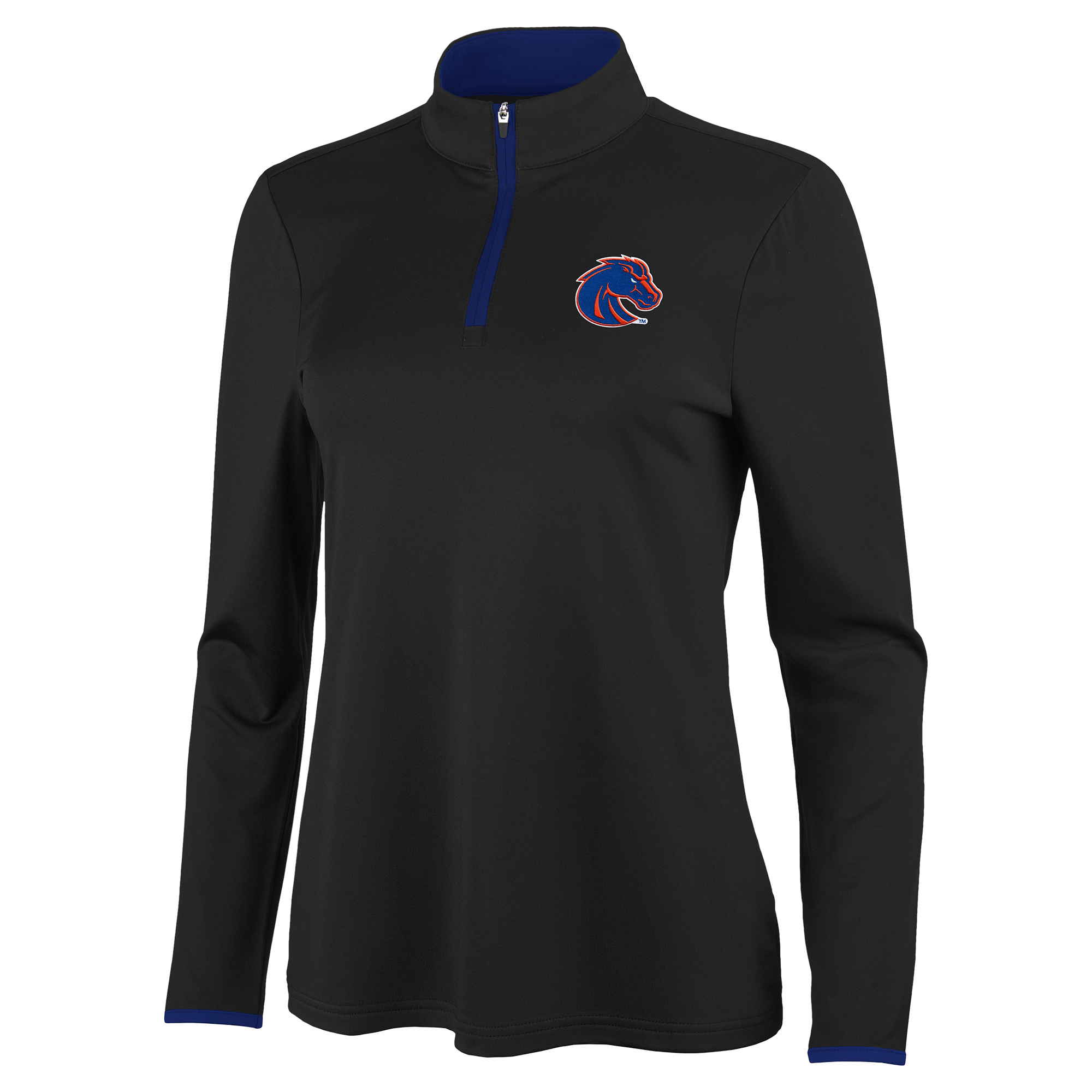 Women's Antigua Black/Royal Boise State Broncos Brink Quarter-Zip Pullover