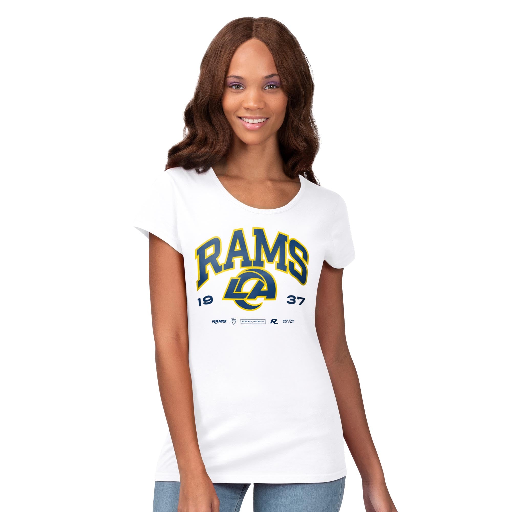 Women's G-III 4Her by Carl Banks White Los Angeles Rams Endzone T-Shirt
