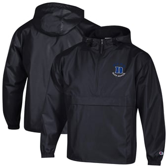 Men's Champion  Black Duke Blue Devils Packable Hooded Windbreaker Half-Zip Jacket