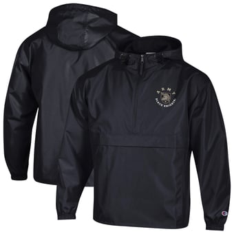 Men's Champion  Black Army Black Knights Packable Hooded Windbreaker Half-Zip Jacket