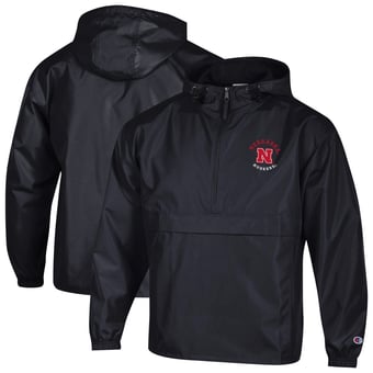 Men's Champion  Black Nebraska Huskers Packable Hooded Windbreaker Half-Zip Jacket
