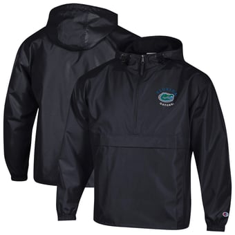 Men's Champion  Black Florida Gators Packable Hooded Windbreaker Half-Zip Jacket