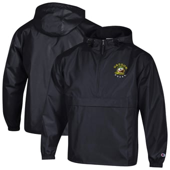 Men's Champion  Black Oregon Ducks Packable Hooded Windbreaker Half-Zip Jacket