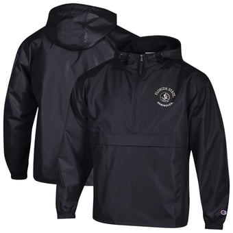 Men's Champion  Black Florida State Seminoles Packable Hooded Windbreaker Half-Zip Jacket