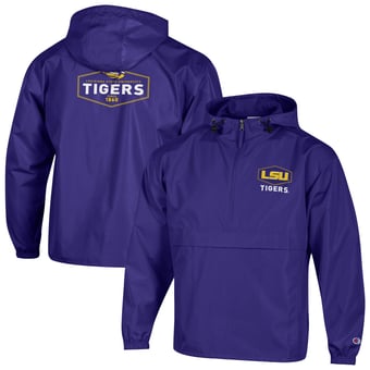 Men's Champion Purple LSU Tigers Delay Packable Half-Zip Jacket