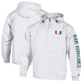 Men's Champion  White Miami Hurricanes Cloud Packable Half-Zip Hooded Jacket