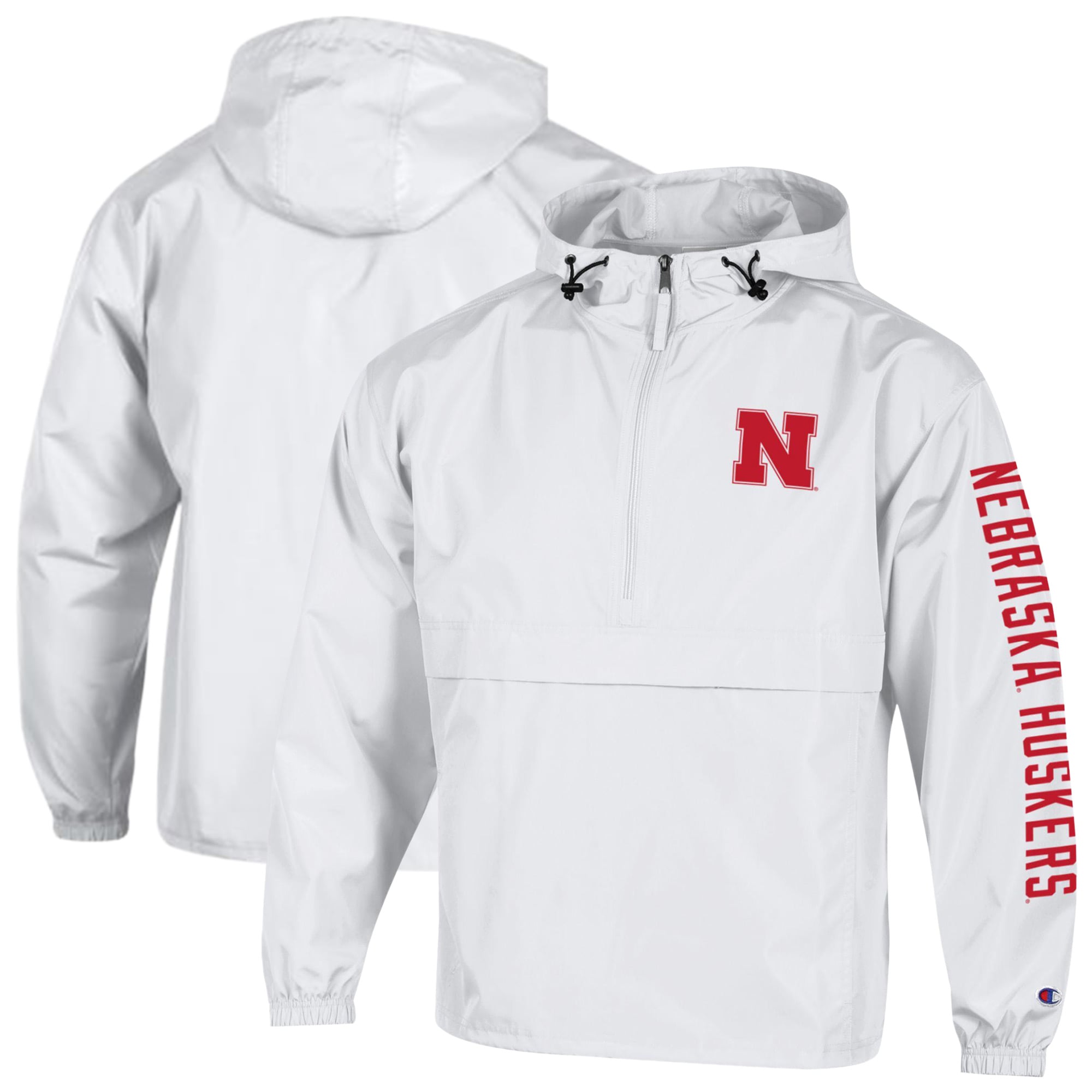Men's Champion  White Nebraska Huskers Cloud Packable Half-Zip Hooded Jacket