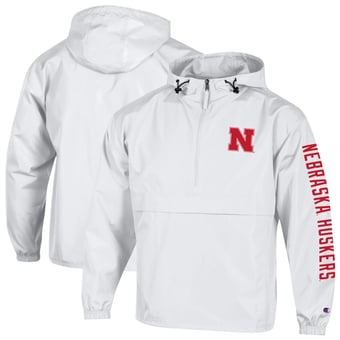 Men's Champion  White Nebraska Huskers Cloud Packable Half-Zip Hooded Jacket