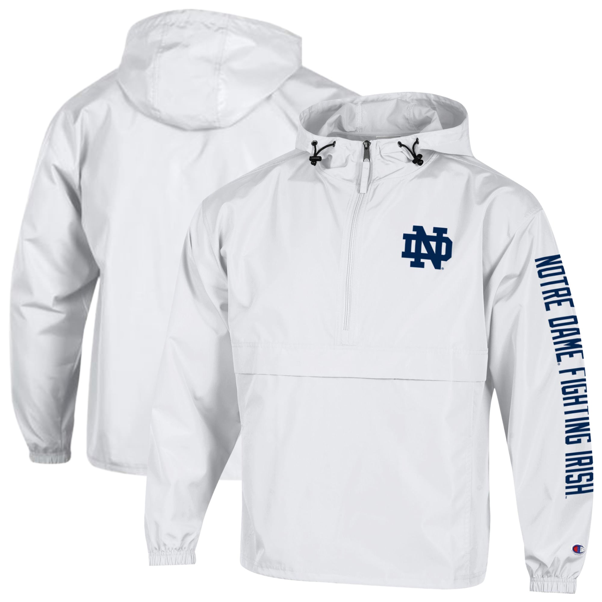Men's Champion White Notre Dame Fighting Irish Cloud Packable Half-Zip Hooded Jacket