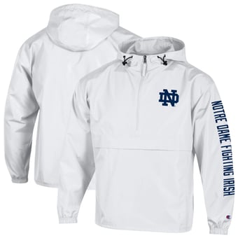 Men's Champion White Notre Dame Fighting Irish Cloud Packable Half-Zip Hooded Jacket