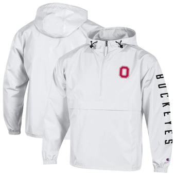Men's Champion  White Ohio State Buckeyes Cloud Packable Half-Zip Hooded Jacket