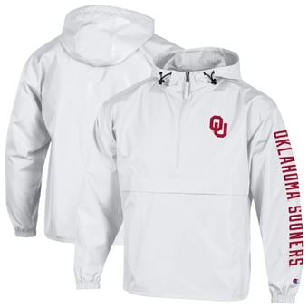 Men's Champion  White Oklahoma Sooners Cloud Packable Half-Zip Hooded Jacket