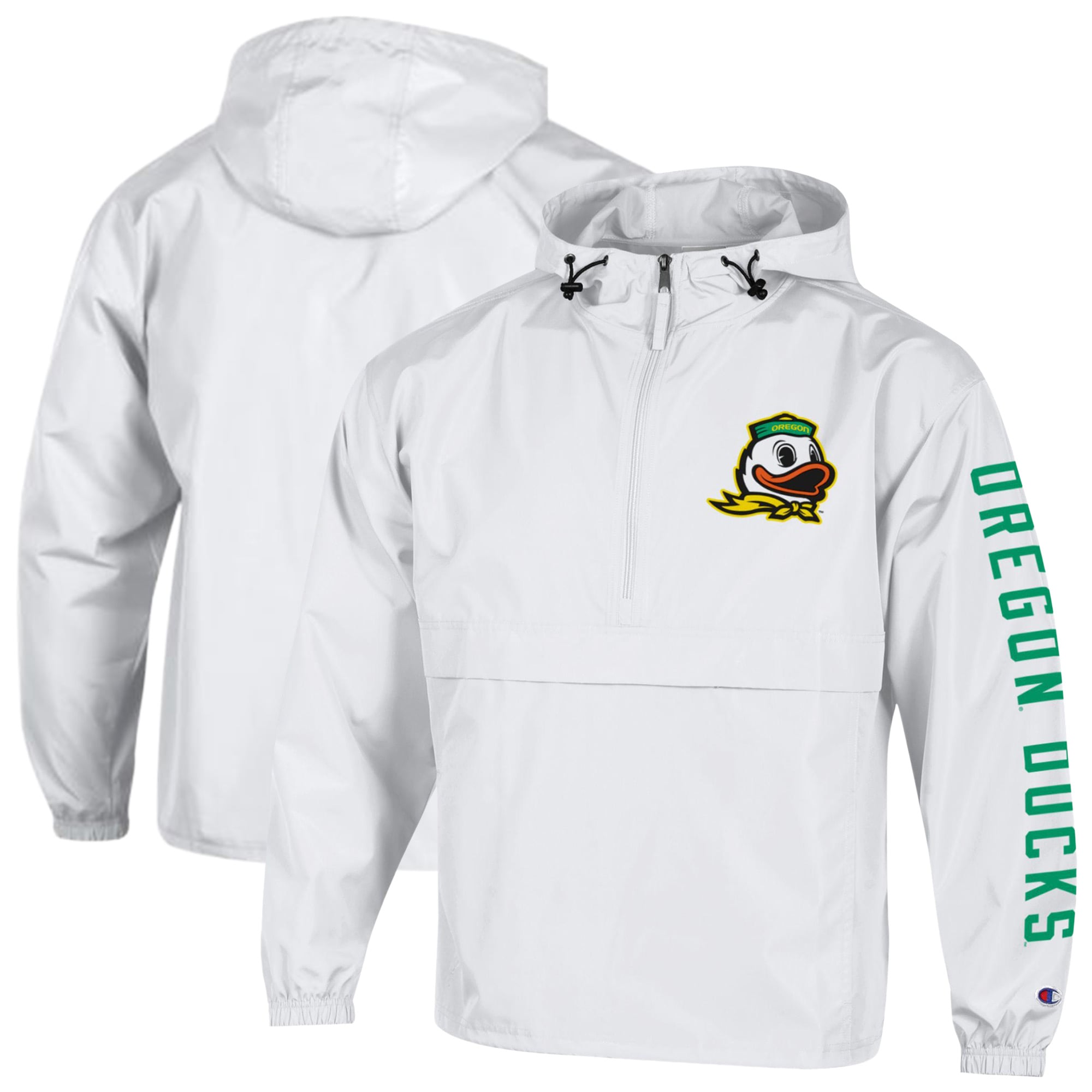 Men's Champion  White Oregon Ducks Cloud Packable Half-Zip Hooded Jacket